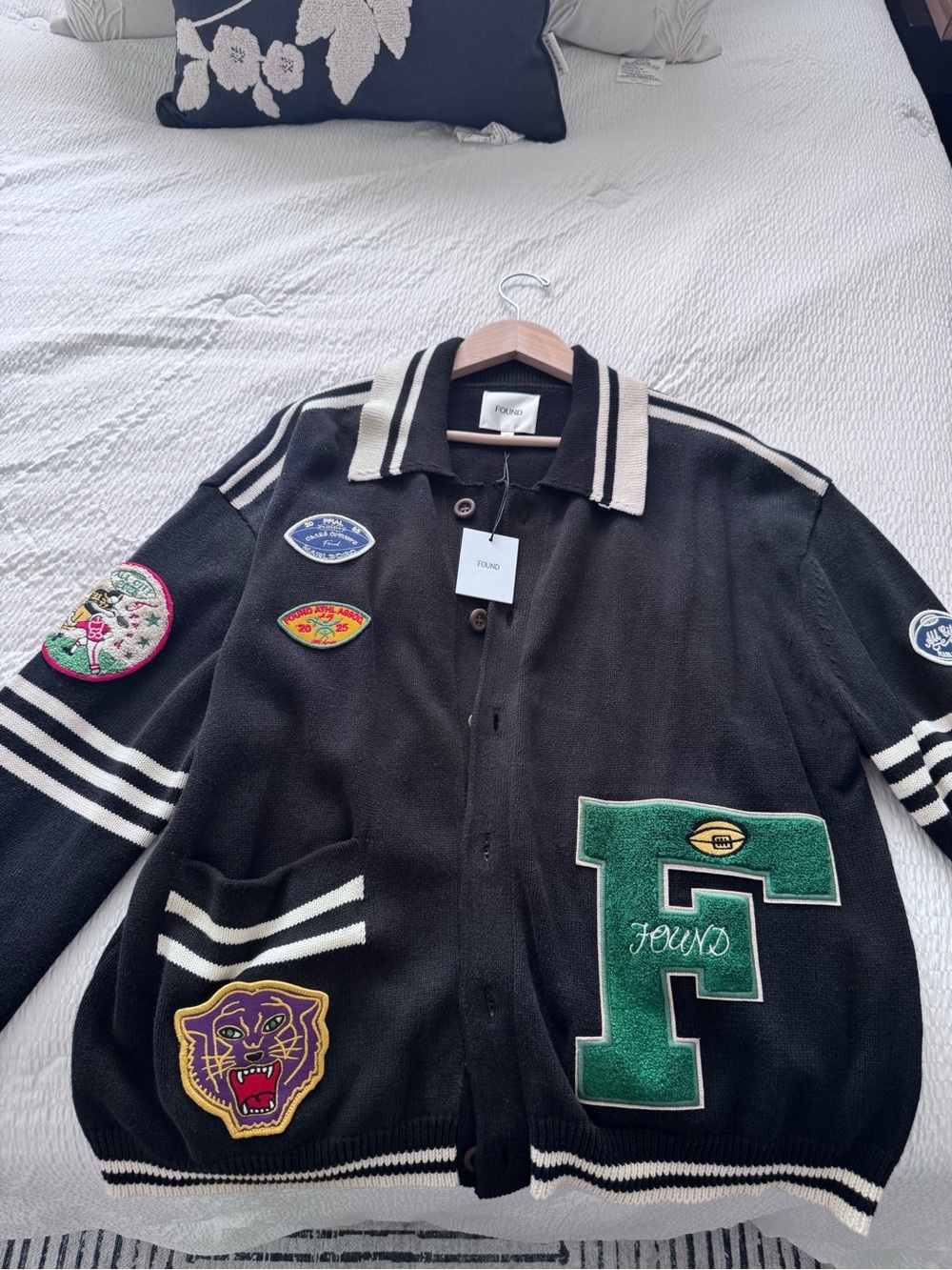 Fendi Black Varsity Jacket with Green Chenille 'F' Patch